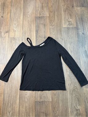 Black Asymmetric Strap Long Sleeve Women's Top